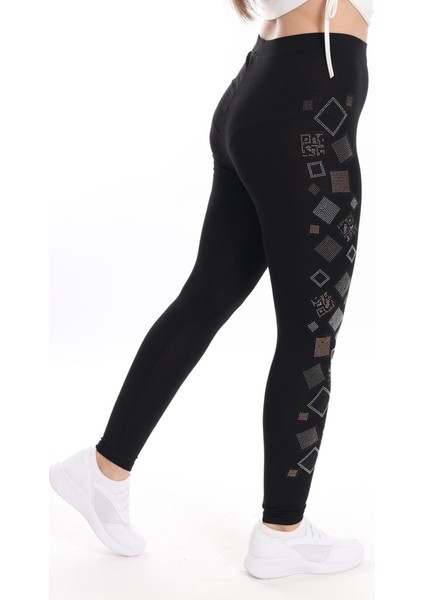 Siyah Yanı Taş Işlemeli Toparlayıcı Tayt fırsatları