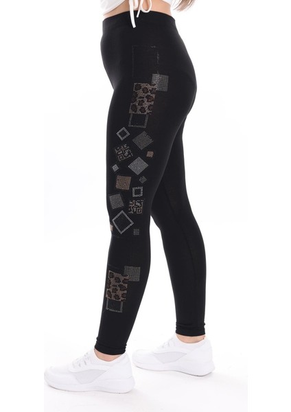 Siyah Yanı Taş Işlemeli Toparlayıcı Tayt indirimleri