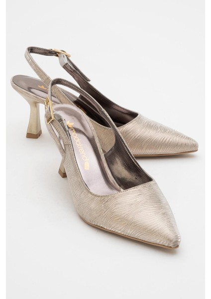 Kadın Topuklu Ayakkabı Altın Dalgalı