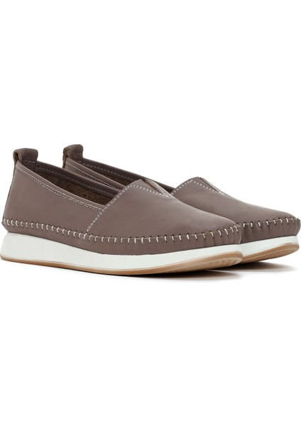 Kadın Vizon Kalın Tabanlı Deri Comfort Loafer 25SFD332518