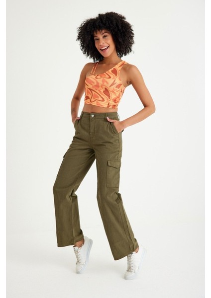 Yüksek Bel Wide Leg Kargo Pantolon