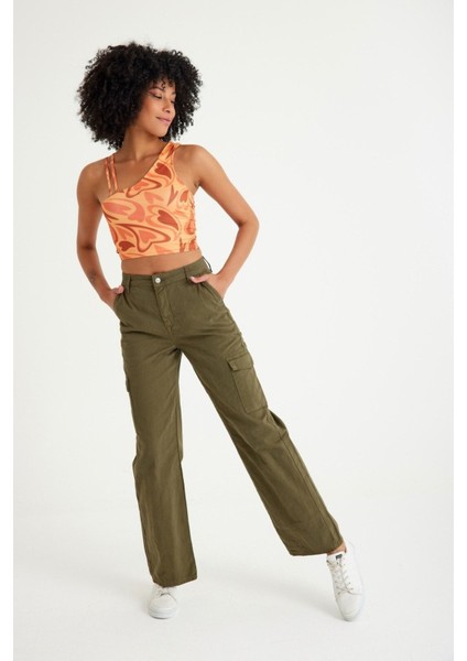 Yüksek Bel Wide Leg Kargo Pantolon