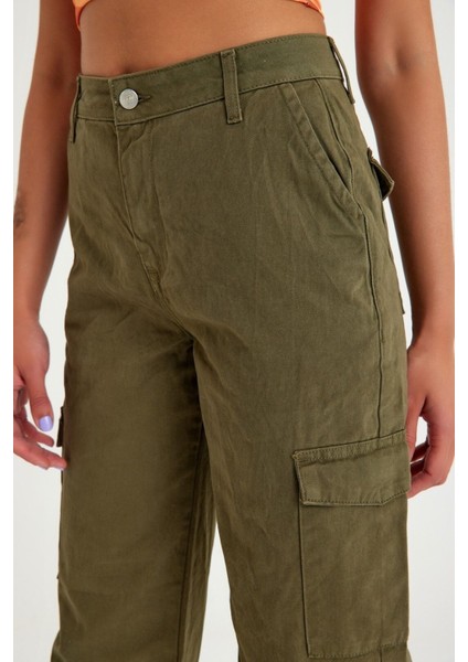 Yüksek Bel Wide Leg Kargo Pantolon