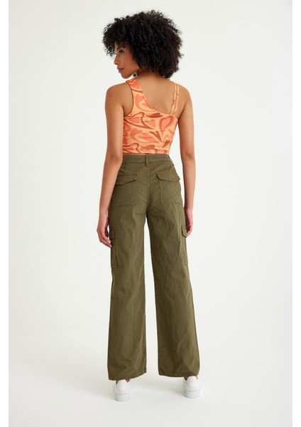 Yüksek Bel Wide Leg Kargo Pantolon