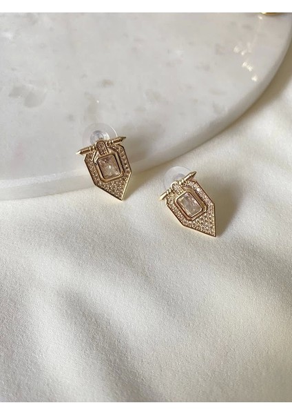 Serenay Zirkon Taşlı Minimal Küpe