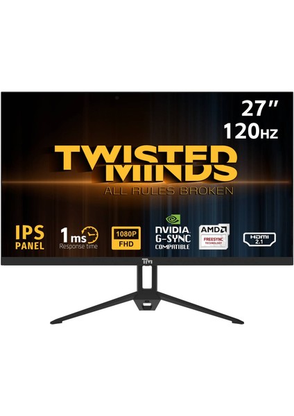 Twısted Mınds 27" TM27FHD120IPS Fhd 120HZ 1ms HDMI Dp IPS Çerçevesiz Gamıng Monitör