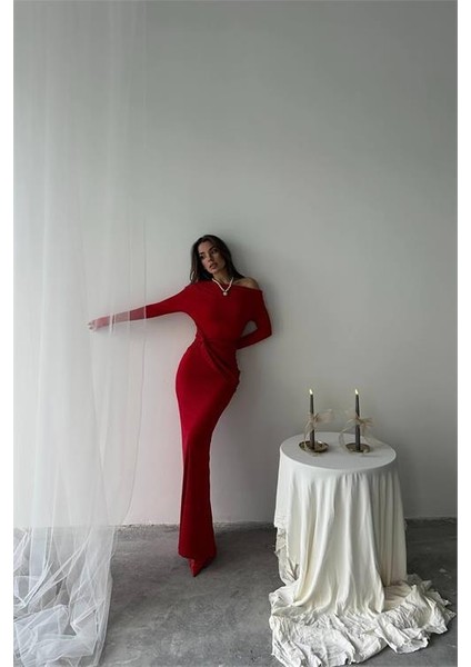 Dipmoda kadın süs bağlama detaylı maxi uzun elbise DPDF0213