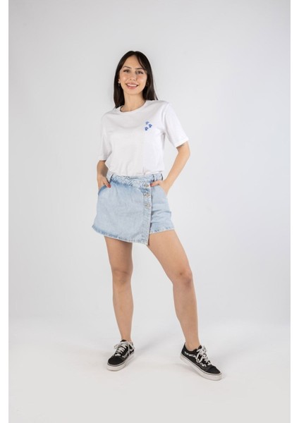 Önden 3 Düğme Denim Etek