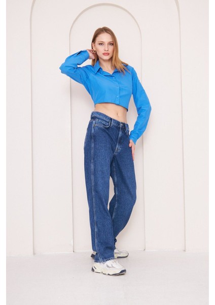 Yüksek Bel Relaxed Fit Kadın Kot Pantolon