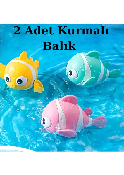 2 Adet Kurmalı Balık Bebek Banyo Havuz Oyuncağı