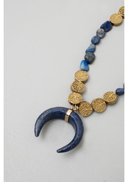 Saraswati Lapis Hilal Kolye- Gümüş Üzeri Altın Kaplama