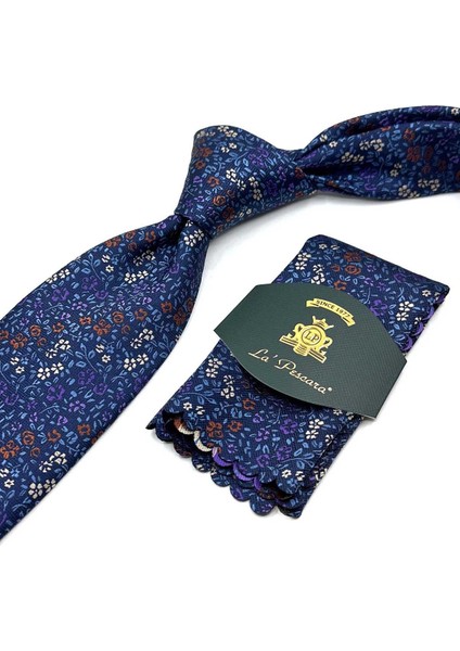 Lacivert Çiçek Desen Mendilli Klasik Kravat KK13158 modelleri