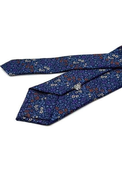 Lacivert Çiçek Desen Mendilli Klasik Kravat KK13158 indirimleri