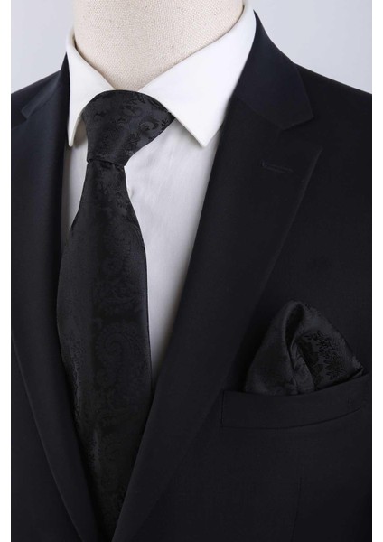 Siyah Şal Desen Mendilli Klasik Kravat KK13117 fiyatları