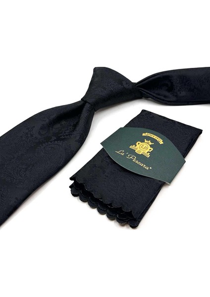 Siyah Şal Desen Mendilli Klasik Kravat KK13117 modelleri