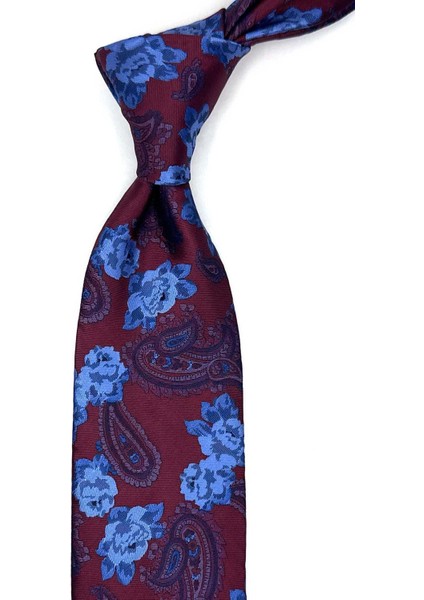Bordo Çiçek Desen Mendilli Klasik Kravat KK13144