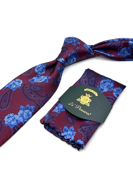 Bordo Çiçek Desen Mendilli Klasik Kravat KK13144 fiyatları