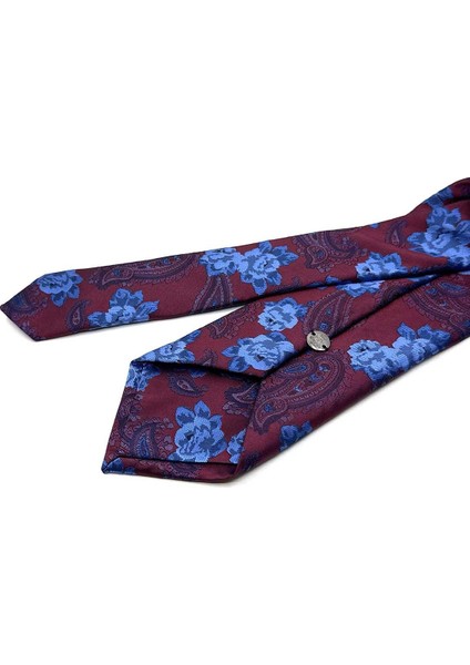 Bordo Çiçek Desen Mendilli Klasik Kravat KK13144 modelleri