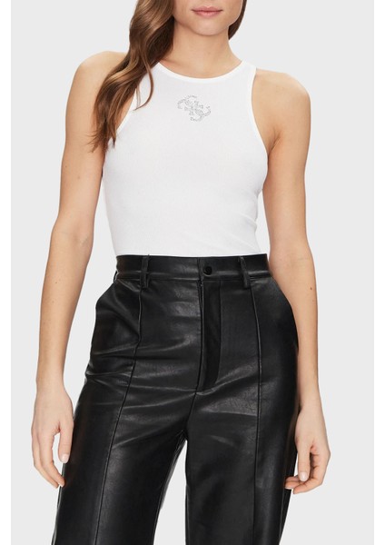 New 4g Taş Logolu Regular Fit Top W5GP57KCV52 Bayan Top W5GP57 KCV52 G011