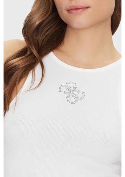 New 4g Taş Logolu Regular Fit Top W5GP57KCV52 Bayan Top W5GP57 KCV52 G011 fırsatları