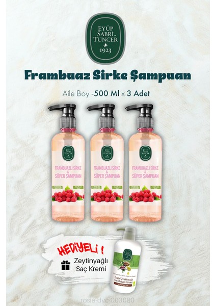 Frambuaz Sirke Şampuan 500 ml x 3 ve Saç Kremi Hediyeli