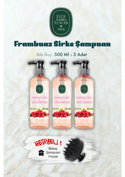 3 Adet Frambuaz Sirke Şampuan 500 ml ve Şampuan Fırçası Hediyeli