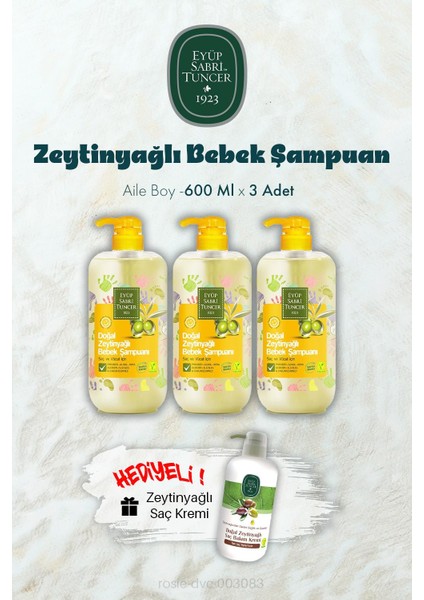 Zeytinyağlı Bebek Şampuan 600 ml x 3 ve Saç Kremi Hediyeli