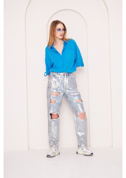 Varaklı Lazer Detay Straight Jean Pantolon fiyatları