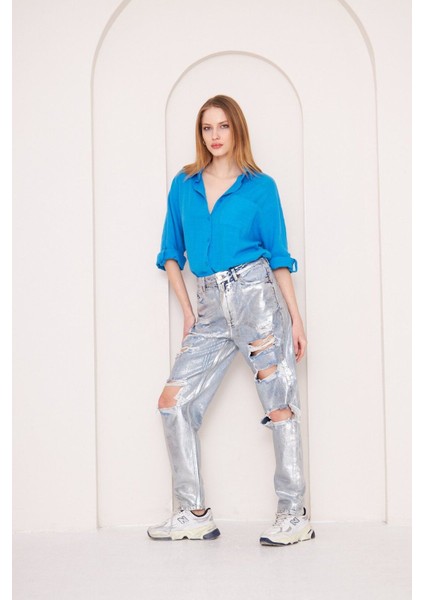 Varaklı Lazer Detay Straight Jean Pantolon modelleri