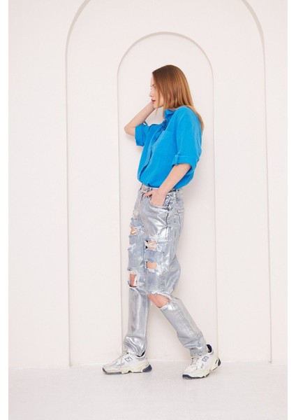 Varaklı Lazer Detay Straight Jean Pantolon fırsatları