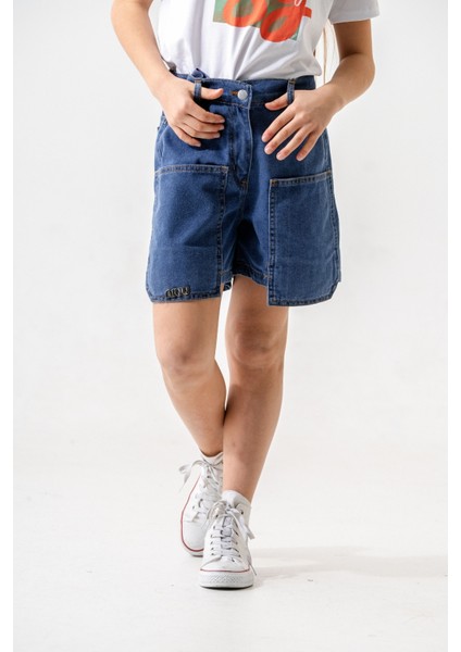 Kız Çocuk Üstten Cepli Kot Şort 2857