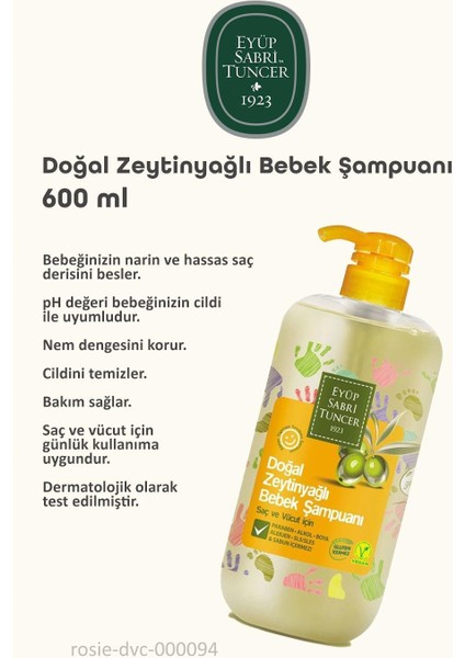 3 Adet Zeytinyağlı Bebek Şampuan 600 ml ve Şampuan Fırçası Hediyeli