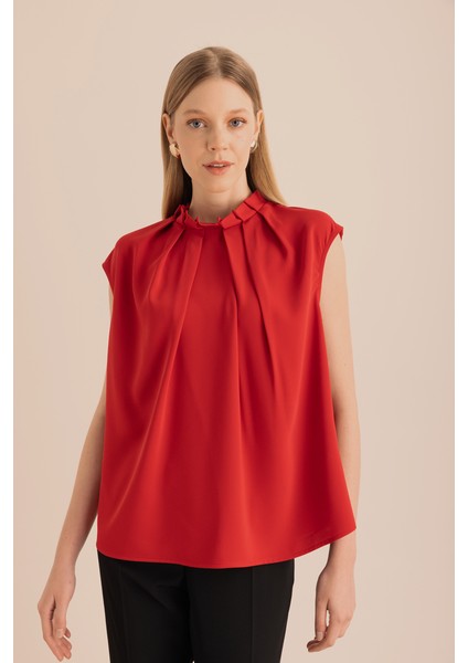 Pile Detaylı Dokuma Kolsuz Bluz fiyatları