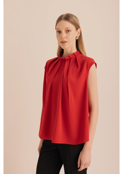 Pile Detaylı Dokuma Kolsuz Bluz fırsatları