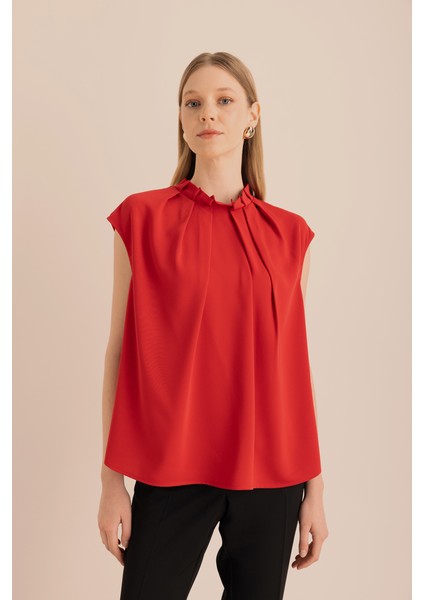 Pile Detaylı Dokuma Kolsuz Bluz indirimleri