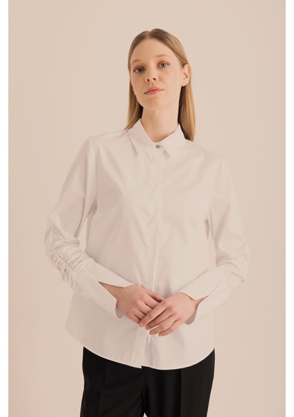 Kolları Büzgü Detaylı Cotton Gömlek
