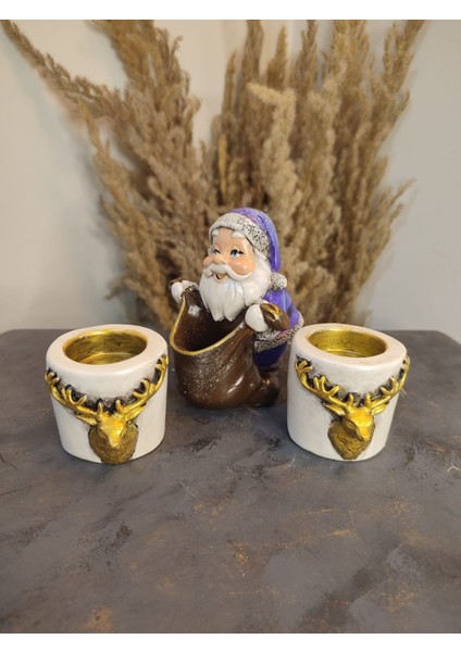Geyikli Mumluk & Noel Baba Dekoratif Obje 3 ' Lü Takım fırsatları