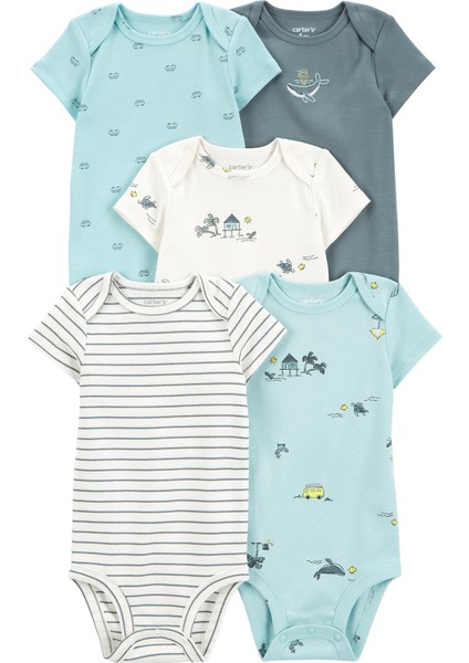 Layette Erkek Bebek Kısa Kollu Body 5'li Paket