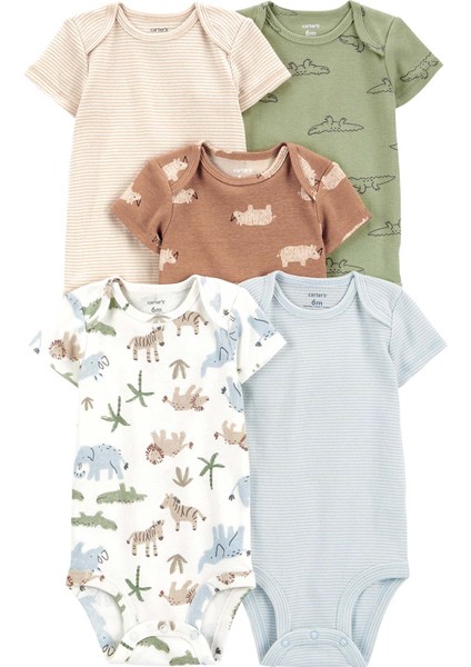 Layette Erkek Bebek Kısa Kollu Body 5'li Paket