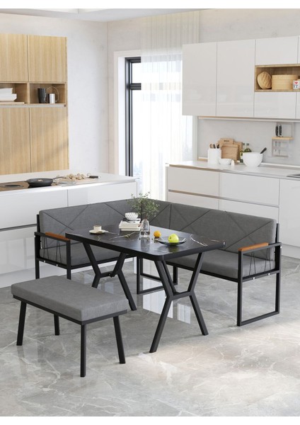 Src Serisi Mutfak, Balkon Köşe Takımı, 70 x 110 cm Bendir Masalı - Koyu Gri