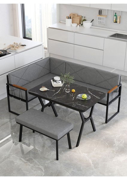 Src Serisi Mutfak, Balkon Köşe Takımı, 70 x 110 cm Bendir Masalı - Koyu Gri