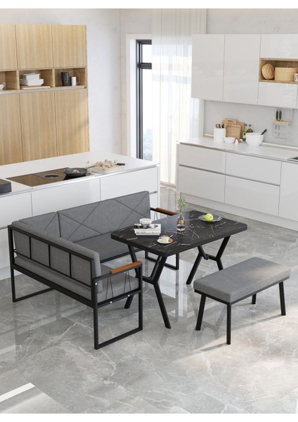 Src Serisi Mutfak, Balkon Köşe Takımı, 70 x 110 cm Bendir Masalı - Koyu Gri