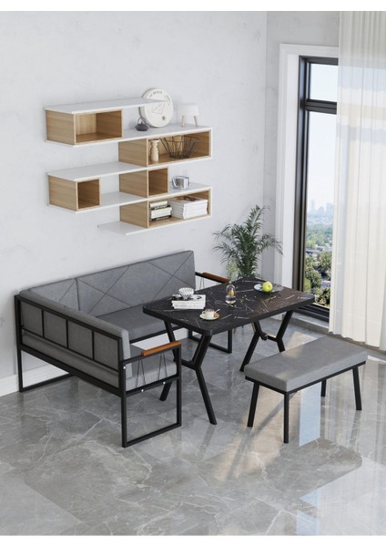 Src Serisi Mutfak, Balkon Köşe Takımı, 70 x 110 cm Bendir Masalı - Koyu Gri