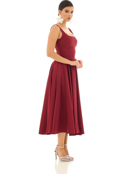 Kadın Sırt Dekolteli Midi Saten Abiye Elbise 58131 Bordo fiyatları