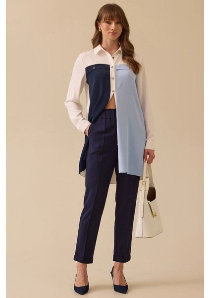 Kadın Beli Büzgülü Havuç Kesim Pantolon 0031 Lacivert