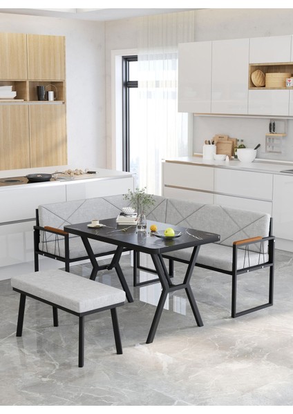 Src Serisi Mutfak, Balkon Köşe Takımı, 70 x 110 cm Bendir Masalı - Açık Gri