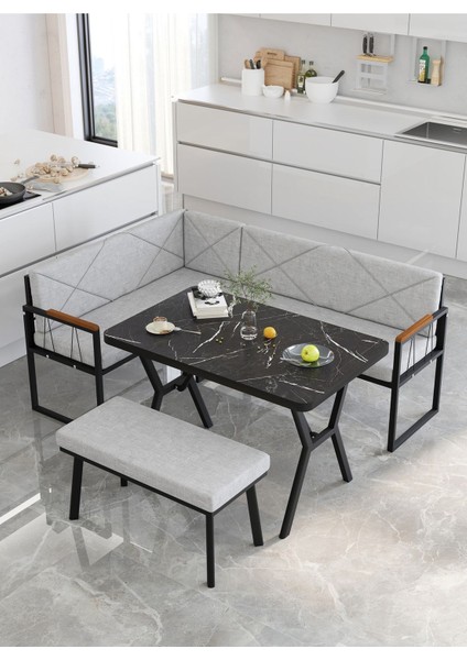 Src Serisi Mutfak, Balkon Köşe Takımı, 70 x 110 cm Bendir Masalı - Açık Gri