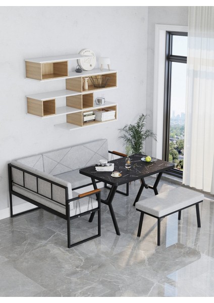 Src Serisi Mutfak, Balkon Köşe Takımı, 70 x 110 cm Bendir Masalı - Açık Gri