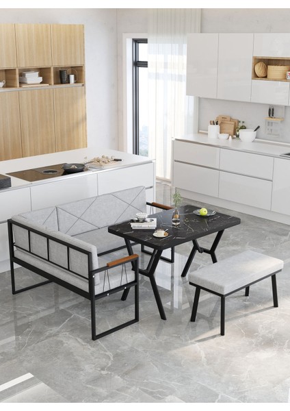 Src Serisi Mutfak, Balkon Köşe Takımı, 70 x 110 cm Bendir Masalı - Açık Gri