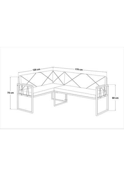 Src Serisi Mutfak, Balkon Köşe Takımı, 70 x 110 cm Bendir Masalı - Açık Gri